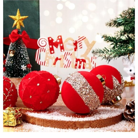 Set Of 12 Red & Gold Christmas Tree Ornaments - Picture 3 of 7